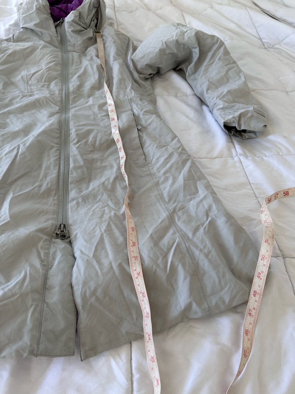 Arc'teryx Sylva Long Parka Light Gray Coat with Purple Hood Lining windstopper - Picture 12 of 12